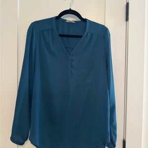Pleione Blue Long Sleeve Relaxed Blouse